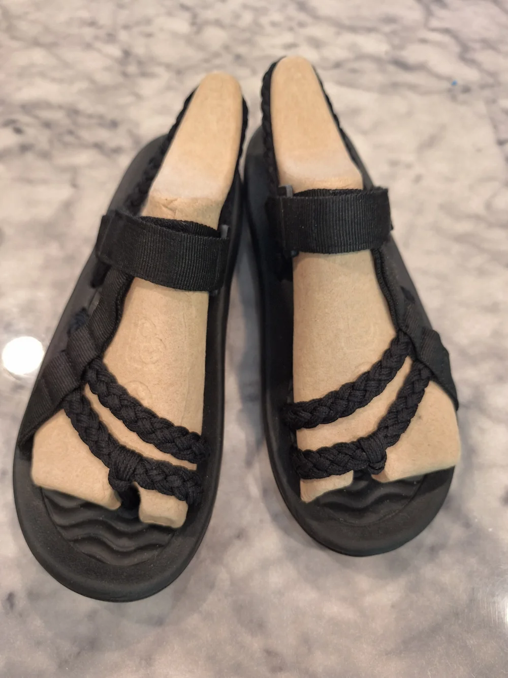 Black Braided Strappy Women’s Sandals - Comfortable Everyday Wear 12M.New